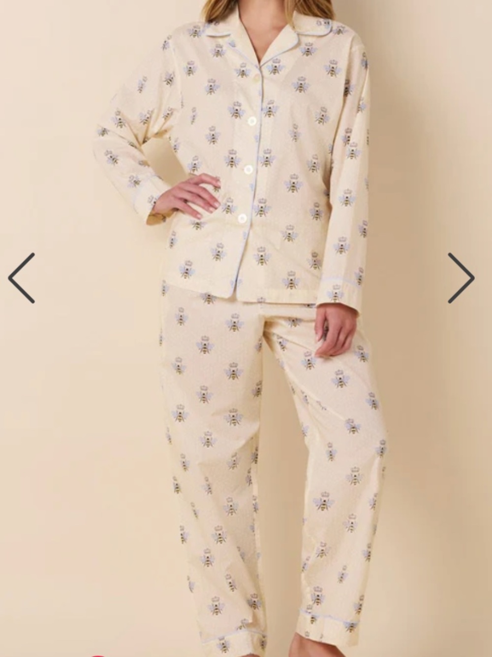 The Cat's Pajamas Cream  Queen Bee Print Pajama set size Large